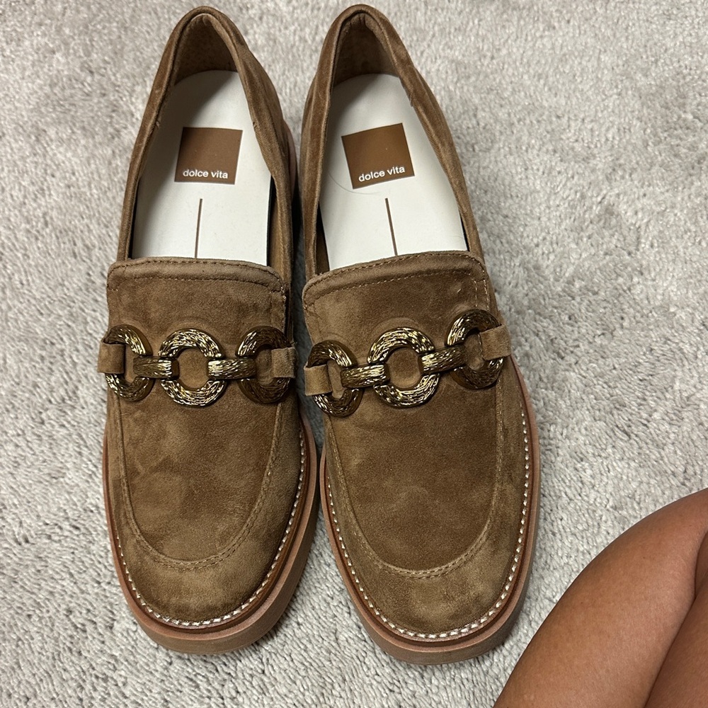 Dolce Vita Tan Loafers with Gold Accents